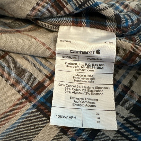 Carhartt Rugged Flex Flannel Shirt Men’s XL Relaxed Fit Blue Gray Plaid - Picture 10 of 14